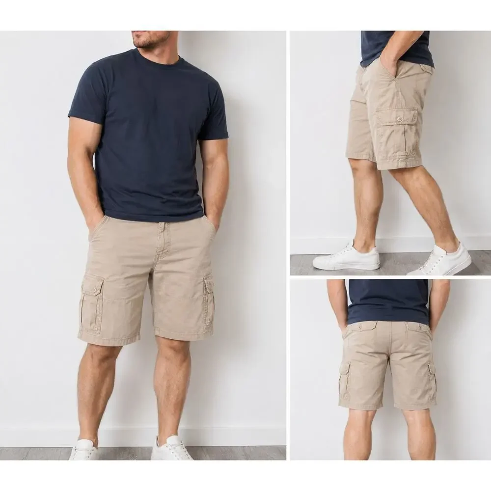 Michel Brandon Men’s Cargo Shorts Size 36 Beige Khaki Utility Casual Cotton